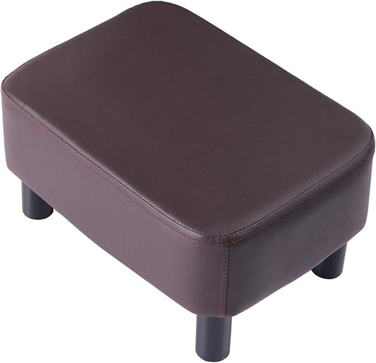 IBUYKE 16.54" Small Footstool, PU Faux Leather Step Stool, with Padded Seat Pine Wood Legs and Padded Rectangular Stool, for Bedroom, Brown RF-BD209