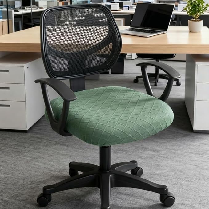 Stretch Jacquard Office Chair Cover, Removable Washable Desk Chair Cover, Anti-dust Seat Cushion Protectors - Green
