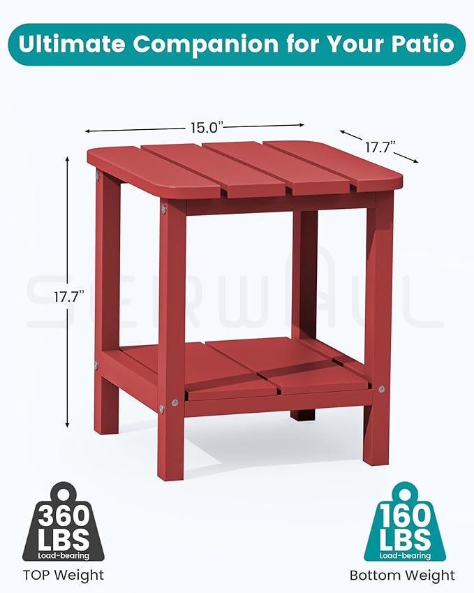 SERWALL Double Adirondack Side Table Set of 4, End Table- Red
