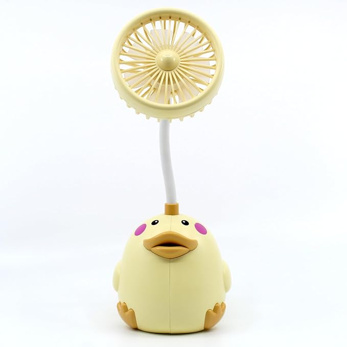Cute Yellow Duck Desk Fan with Pen Holder — Animal Fan, Duck Decor for Office, Funny Accessories, Small USB Fan, Unique Teacher Gift, Coworker Gift, Novelty Decor