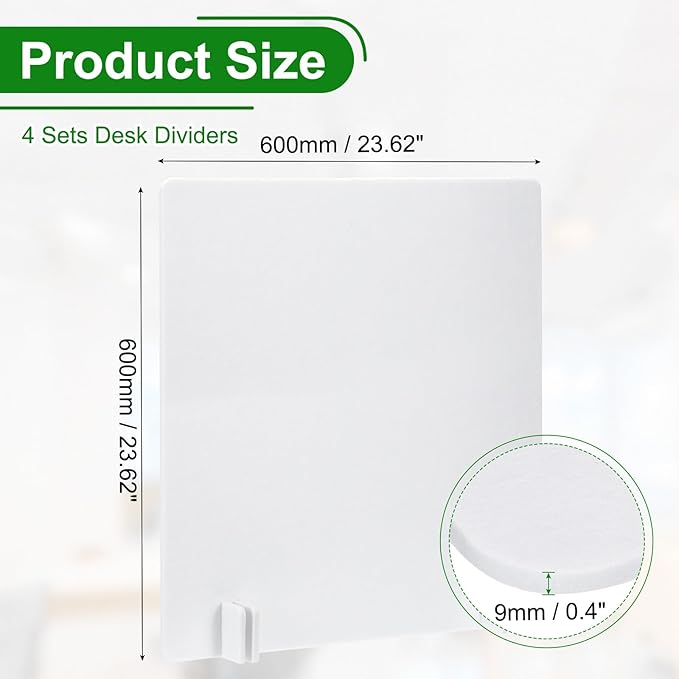 PATIKIL Desk Dividers 24" x 24", 4 Pack Desk Privacy Panel Freestanding Noise Reducing Partition Acoustic Panel with 4Pcs Support Feet for Testing Office Home Library, Pure White Style B