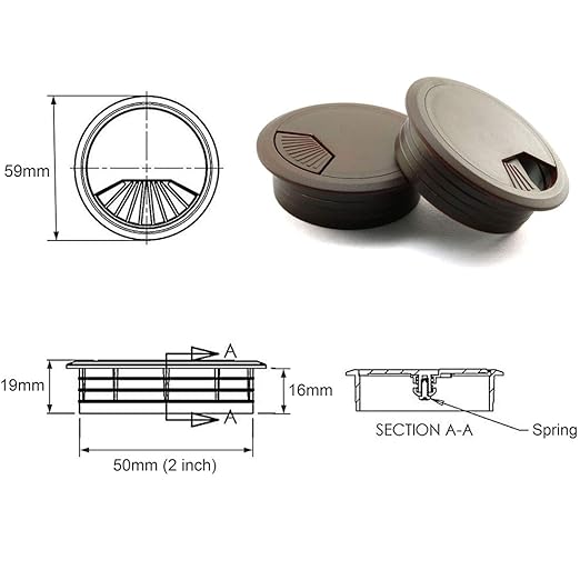 HJ Garden 2pcs 2inch Desk Wire Cord Cable Grommets Hole Cover for Office PC Desk Cable Cord Organizer Plastic Cover(Dark Brown)