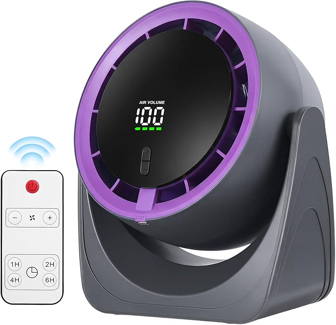 SPONVATT Rechargeable USB Desk Fan for Bedroom, Quiet Table Fan With Turbo Airflow, 100 Speeds,LED Digital Display, 360° Rotating, Small Personal Cooling Fans for Bedroom Home Office Dorm(Purple Gray)
