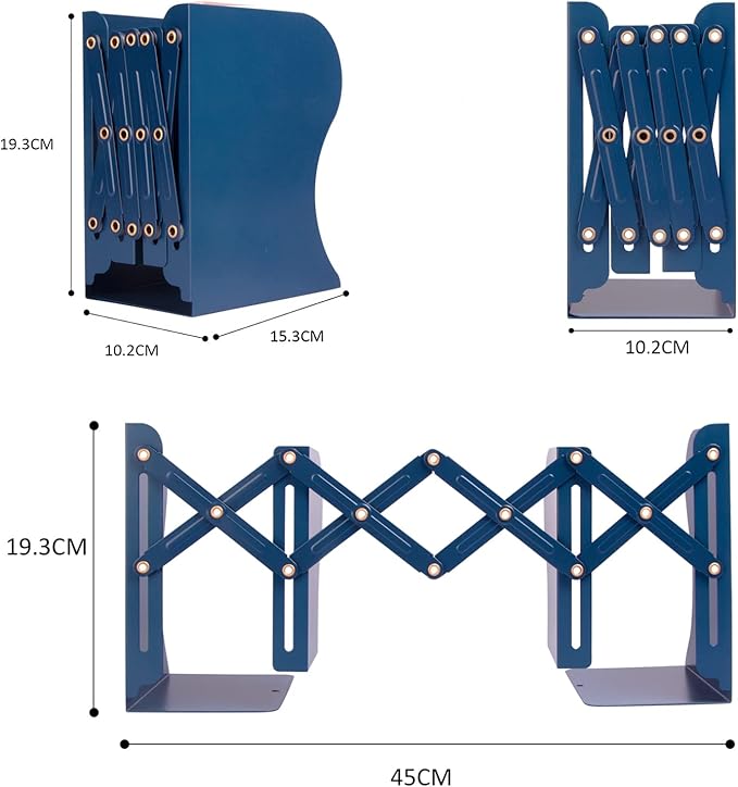 Aobopar Metal Bookends - Heavy Duty Book Holders for Shelves, Suitable for Office, Home and School Use (Dark Blue)