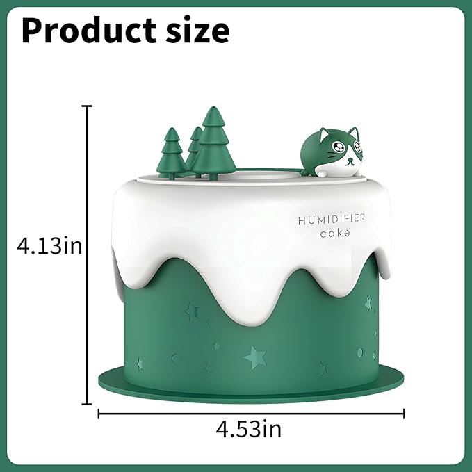 Cute Pet Humidifier, Cat Cake Humidifier, USB Plug-in Use, Desktop Silent Spray, Seven Color Light Creative Aroma Machine, High Appearance Level Gift(Green)