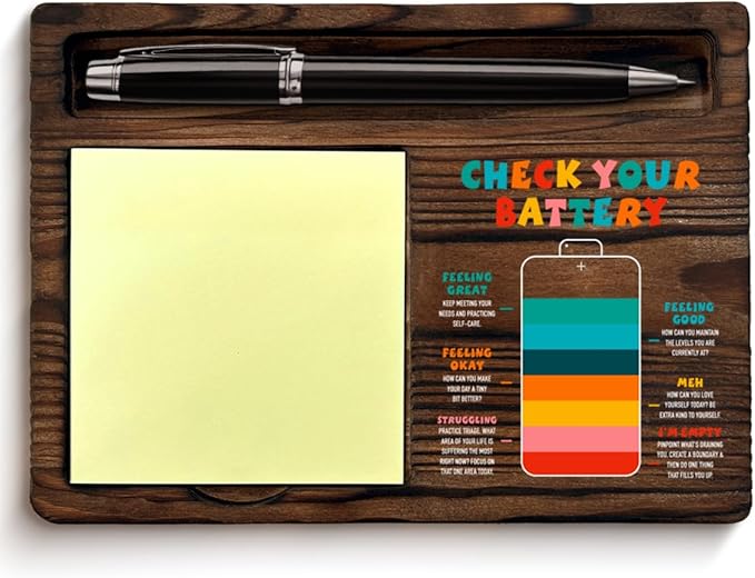 Motivational Mental Health Gifts Sticky Note Holder Inspirational Gifts for School Counselor Therapist, Check Your Battery Sticky Note Holder for Therapy Office Desk Decor
