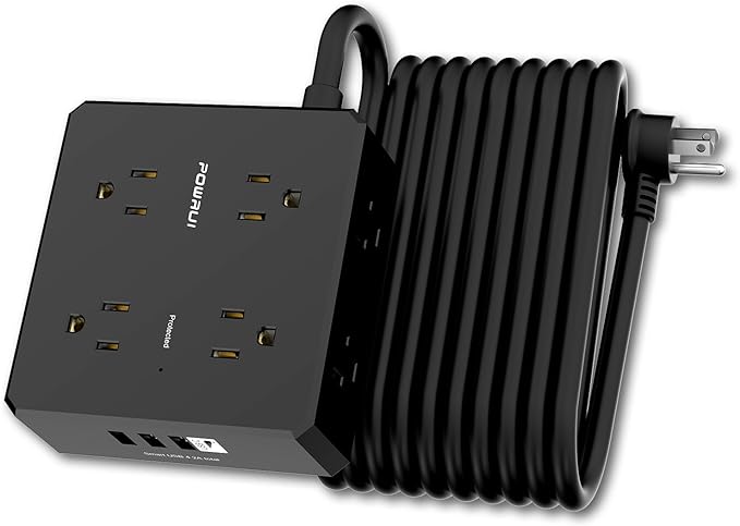 Surge Protector Power Strip - 20 Ft Flat Plug Extension Cord with 8 Widely Outlets and 4 USB Ports(1 USB C), 3 Side Outlet Extender for Home Office, Black, ETL Listed