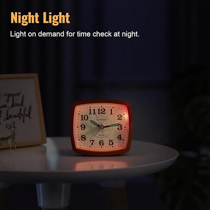 Lamisola Battery Analog Travel Alarm Clock, Small Clock for Bedroom, Desk Table Shelf Clocks for Room Office Bathroom Vanity, Aesthetic Retro Clocks for Kids Girls, Orange