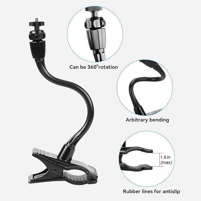 Smatree Flexible Jaws Flex Clamp Mount Gooseneck Extension Compatible for OSMO 360, Logitech Webcam C925e/C922x/C922/C930e/C930/C920x, NexiGo N60/Hello Cam,GoPro Hero 13/12/11/10/9/8/7/6