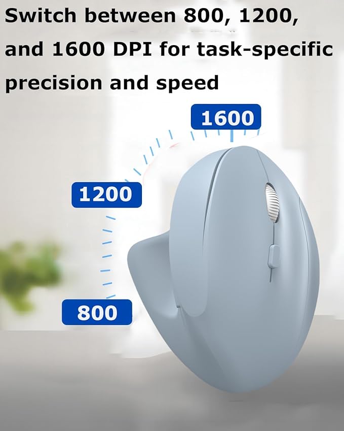 Wireless Mouse Ergonomic Bluetooth & USB Dual Mode Blue Vertical Silent Portable Multi Device Ergo Carpal Tunnel Mice for Mac/PC/Laptop/Computer/Tablet/iPad/Macbook Air/Pro Office Women Mother Gift