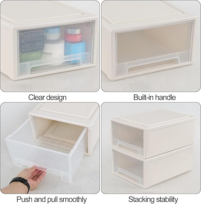 Large Stackable Storage Drawers, 18 Quart Plastic Stacking Drawer Units, 4 Packs