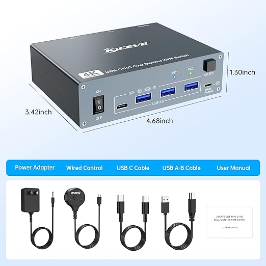 USB C HDMI KVM Switch 2 Monitors 2 Computers 4K@60Hz,Dual Monitor USB Type-C Docking KVM Switches for Laptop & Desktop Share 2 Monitor and 4 USB3.0 Devices,Support 80W Charging for Laptop