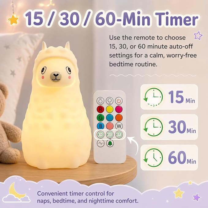 Baby Night Light for Car Seat- Dimming Function 9 Colors Changing Eye Caring Portable Rechargeable & Timing Bedside Lamp Light Up Toddler Bed Room Travel Essentials Squishy Silicone Infant BPA Free