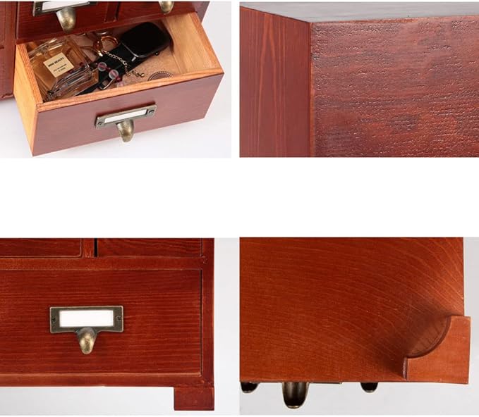 Apothecary Cabinet with 10 Drawers & Labels Rustic Library Card Catalog Cabinet Desktop Wooden Storage Box for Organize Herbal、Tea Bag、Jewelry (Brown)