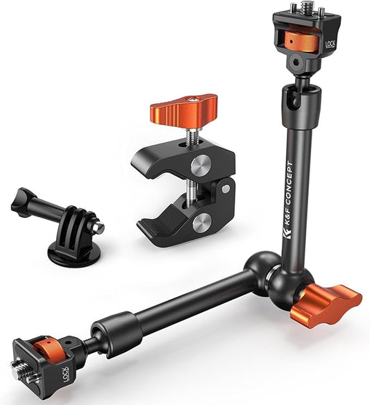 K&F CONCEPT 11" Magic Arm Clamp with ARRI 1/4" & 3/8" Thread Screw 360° Ball Heads Articulating Arm Camera Adapter for DSLR, Monitor, LED Light, Microphone, Camera Cage, Action Camera