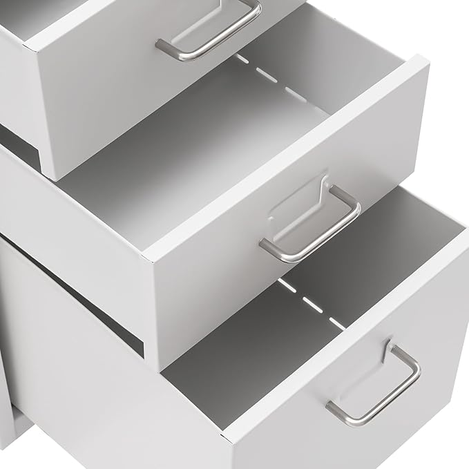 3 Drawer Mobile File Cabinet with Lock, Under Desk Rolling Filing Cabinets with Tag Jacks, Lockable Vertical File Cabinet for Home Office, Easy Assembly (White)