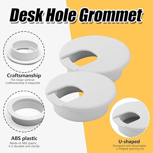 12 Pack 2 Inch White Desk Grommet, Plastic Cable Hole Cover Computer Table Cord Wire Organizer, Desktop Cord Management for Home Office/TV Stands Tabletops (with Hole Saw)