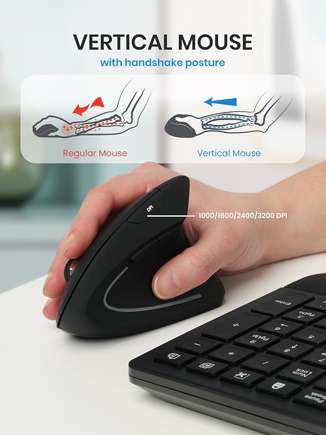 Perixx Periduo-614US, Wireless Quiet Ergonomic Keyboard and Vertical Mouse Combo - Adjustable Palm Rest - Laptop X Type Scissor Keys - Rechargeable Feature - US English