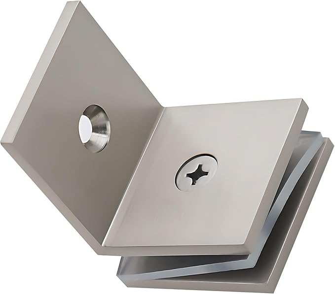 Brass Glass Clamp, for 5/16"–1/2" (8–12mm) Glass, Wall or Floor Mount Fixed Clips, Brushed Nickel