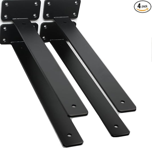 4 Pack - 14 inch Black Hidden L Shelf Bracket (1/5 Inch Thicked) Iron Floating Shelf Brackets Rustic Industrial Metal Brackets for Shelf Support