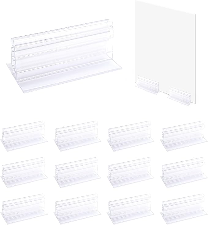 12 PCS Sneeze Guard Holder, 3x1.6X1.18 INCH Self-Adhesive Sneeze Holder, Sign Holder Stand, Desk Privacy Panel Holder for Students, Office, Desk Table Counter (Transparent)