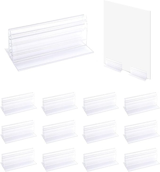 12 PCS Sneeze Guard Holder, 3x1.6X1.18 INCH Self-Adhesive Sneeze Holder, Sign Holder Stand, Desk Privacy Panel Holder for Students, Office, Desk Table Counter (Transparent)
