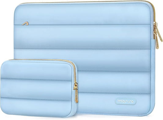 MOSISO Laptop Case 13.3 inch,13-13.3 inch Puffy Laptop Sleeve Compatible with MacBook Air 13.6 M5 M4 M3 M2 M1/Neo/Pro 13/14,HP Dell ASUS Lenovo,Polyester Horizontal Bag with Small Case, Air Blue