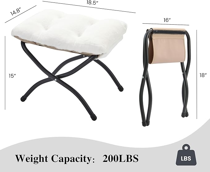15"(H) Folding Ottoman, Set of 2, Foldable Footrest Stool, Small Foot Stool for Couch, Collapsible Foot Rest Ottoman for Sofa, Accent Padded Ottomans for Living Room, Bedroom, White