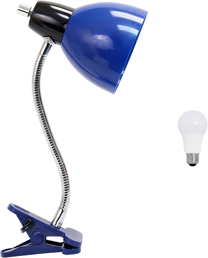 Simple Designs LD2014-BLU-LB 15.25" Adjustable Clip Lamp Light with LED Bulb, Blue