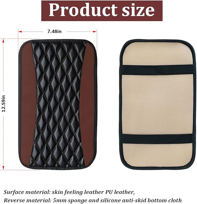 Moly Magnolia Car Center Console Cushion Pad, Universal Leather Waterproof Armrest Seat Box Cover Protector,Comfortable Car Decor Accessories Fit for Most Cars, Vehicles, SUVs (Brown)