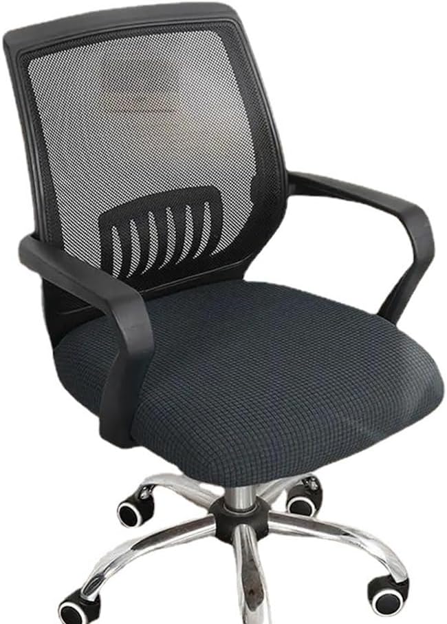 Sunnyway Stretchable Office Chair Seat Cover, Elastic Chair Slipcover with Tie Straps, Dining Chair Slipcover Machine Washable, Fits Seat Size 17.7"-21.7" (Grey)