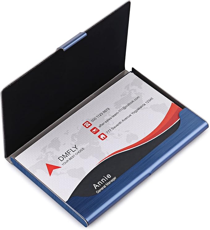 Business Card Holder, Slim Business Card Case for Men & Women, Pocket Metal Card Case, Professional Stainless Steel Business Card Holders, Purse Name Card Holder, Buckle Style Shut, Blue