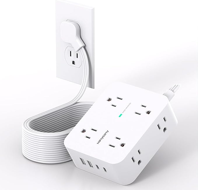 Extension Cord 15 Ft, Power Strip with 4 USB Ports(2 USB C), 8 Surge Protector Outlets with Flat Plug
