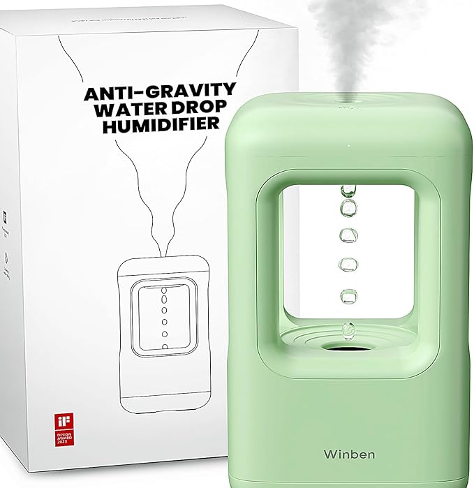 0.6L Mini Anti-Gravity Humidifier, Visual Floating Water Drop Cool Mist Humidifier for Bedroom, Desk & Indoor Plants, Quiet 36dB Night Light, Auto Shut-Off, Unique Gift Idea
