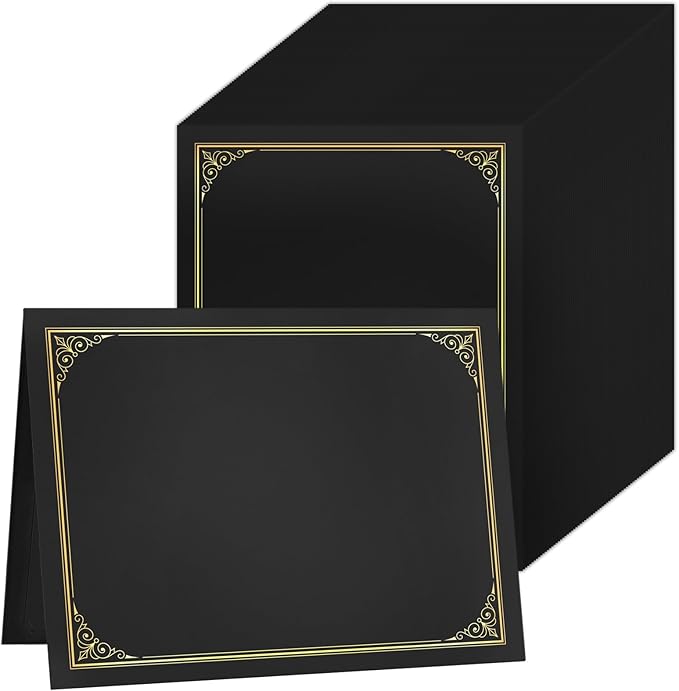 SUNEE Certificate Holders(Black, 80 Packs, New Pattern), Diploma Covers Gold Foil Border, for Letter Size 8.5x11 Certificates, Cardstock, Document Papers