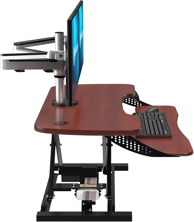 VERSADESK® PowerPro™ Elite 48” x 24” Standing Desk Converter | 48 Inch Electric Height Adjustable Sit to Stand Desk Riser w/Keyboard Tray & USB Hub - Ergonomic Workstation for Home & Office, Cherry