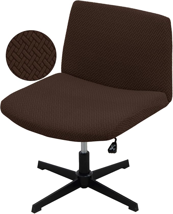 Vanity Chair Cover Criss Cross Chair Cover Elastic Armless Chair Slipcover Armless Chair Covers Office Chair Covers (Coffee-Color,Just The Cover,No Chair)