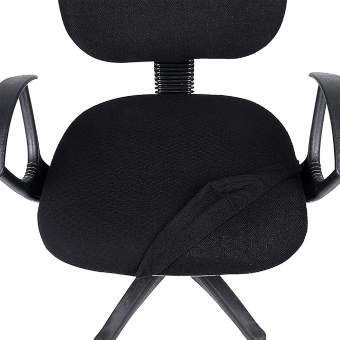 Smiry Stretch Jacquard Office Computer Chair Seat Covers, Removable Washable Anti-dust Desk Chair Seat Cushion Protectors - Black (Pack of 2)