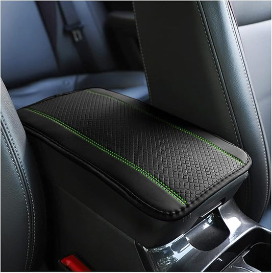 8sanlione Car Armrest Storage Box Mat, Fiber Leather Car Center Console Cover, Car Armrest Seat Box Cover Accessories Interior Protection for Most Vehicle, SUV, Truck, Car (Black/Green)