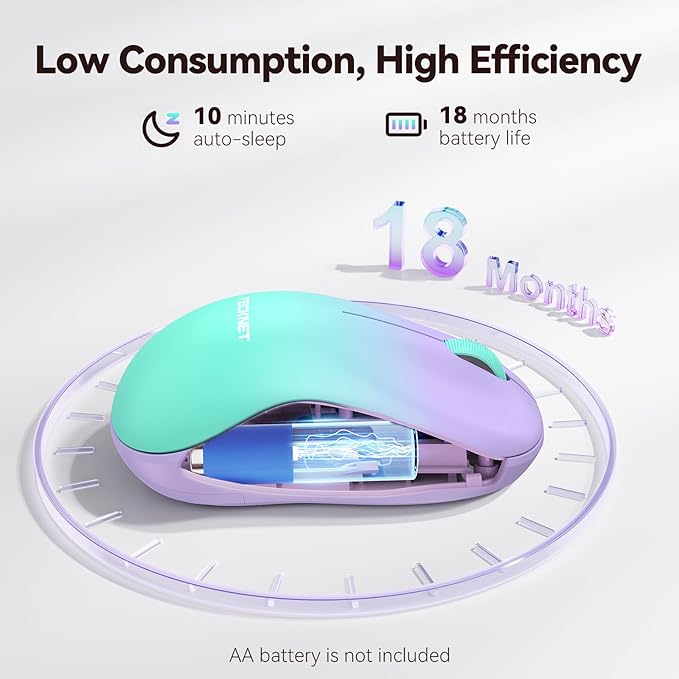 TECKNET Wireless Mouse for Laptop, 2.4G Silent Computer Mouse Quiet Click with 5 DPI Levels,Contoured Grip,Small Portable 30 Months Battery Cordless Mice for PC, Chromebook, Mac - Purple Green