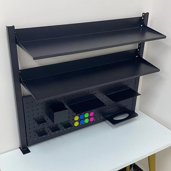 Clamp on Desk Organizer Shelf, Desk Extender with Pegboard, Gaming/Computer Desk Accessories with Shelf, Privacy Panel for Office, Clamp-on Desktop Shelving Syste (Black, 31.5in/80cm)