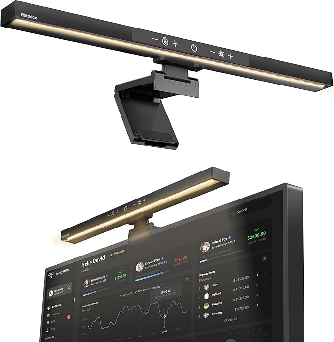 Monitor Light Bar, Computer Monitor Lamp, Memory Stepless Dimming Touch Control Screen Light Bar, 5 Color Temperatures, USB Powered LED Reading Desk Lamps for Home/Office/Game