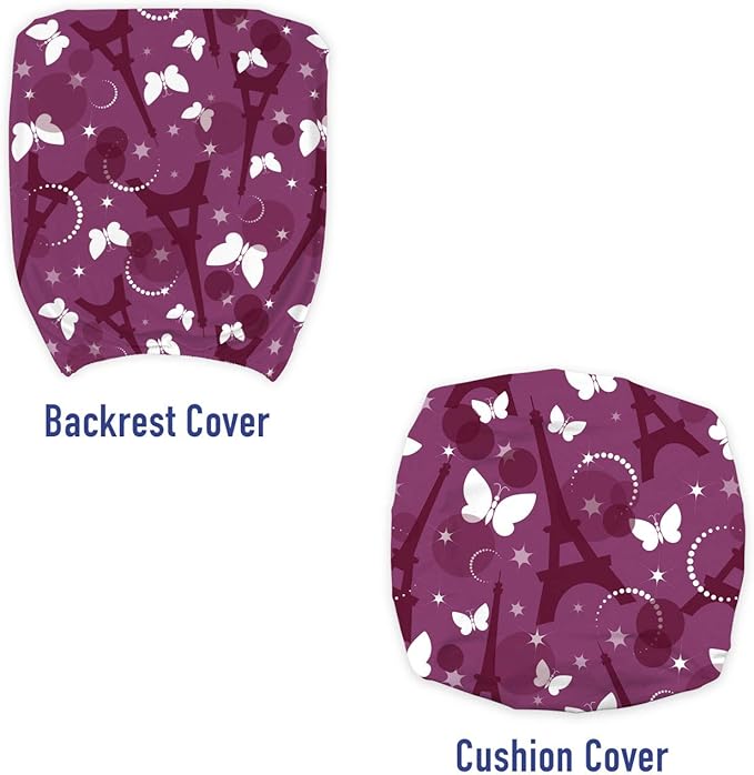 Ambesonne Eiffel Office Chair Slipcover, Abstract Composition with Towers White Butterflies and Stars Ethereal Display, Protective Stretch Decorative Fabric Cover, Standard Size, Violet White