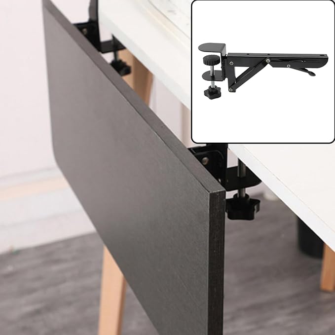 1 Set Desk Extension Folding Shelf Brackets,Metal Tablet Mount Arm Computer Desk Extender Clamp,Keyboard Rack Desktop Extension Tray,Black Small Clip