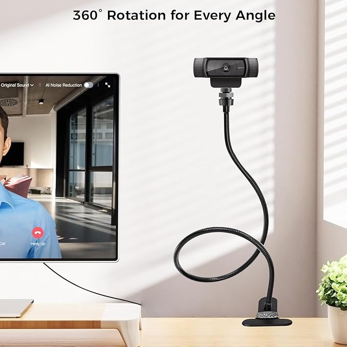 LenTok Webcam Stand Phone Mount for Desk, Gooseneck Desktop Tripod & Tabletop Phone Holder with Clamp & 1/4" Thread, Compatible with Action Camera GoPro C922 C930e C920S C920 615 C960 C920x Brio