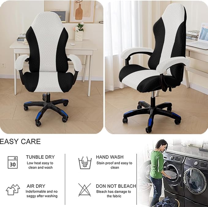 Gaming Chair Cover - Stretchable Machine Washable Fabric Computer Chair Seat Slipcovers Fits Most Office/PC Chairs & Racing Style Seats (NO Chair),Black a