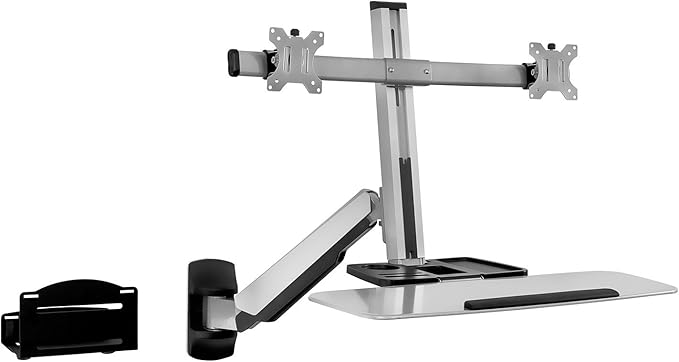Mount-It! Dual Monitor Wall Mount Workstation with Keyboard Tray & CPU Holder, Sit-Stand Gas Spring Computer Station, Fits Two 27” Displays, 17.6 lbs Each, VESA 75x75 100x100