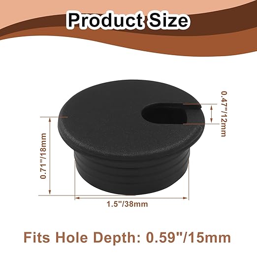 1-1/2 Inch (38mm) Black Desk Grommet, Plastic Cable Hole Cover Computer Table Cord Wire Organizer, Desktop Cord Management for Home Office/TV Stands Tabletops (2 Pack)