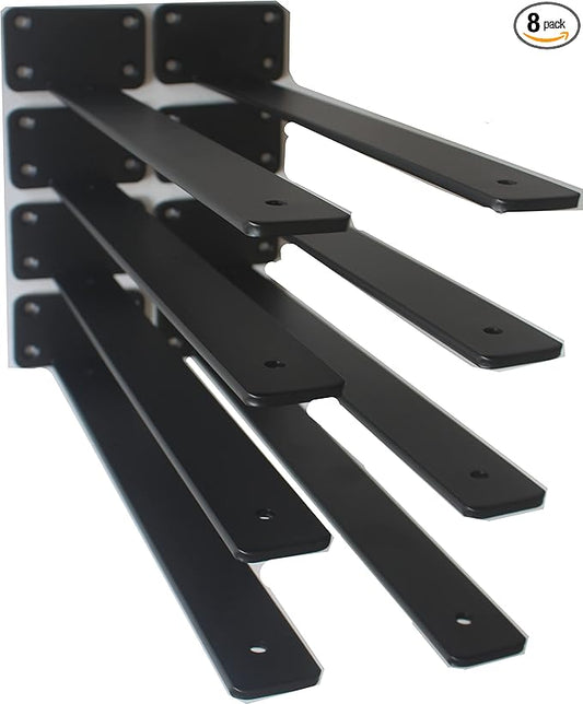 8 Pack - 14 inch Black Hidden L Shelf Bracket (1/5 Inch Thicked) Iron Floating Shelf Brackets Rustic Industrial Metal Brackets for Shelf Support
