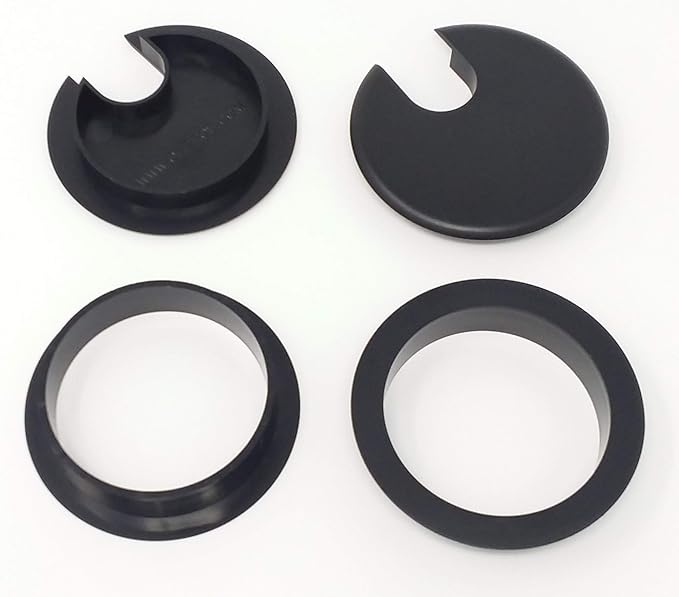 Desk Grommet w/Cover for 2.5 Inch Hole. Black Plastic 5 Pack for Cable Management